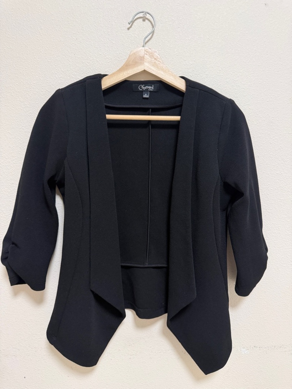 Charmed by Eve Black Open Front Draped Blazer